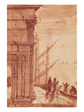 Landing Stage at Sunrise (Pen, Brown Ink, Brown Wash and Black Crayon)