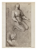 Kneeling Woman, C.1685 (Pierre Noire and White Chalk Highlights on Beige Paper)