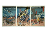 The Death of Tomomori at the Battle of Dan-No-Ura, 1185, Pub. C.1844, (Colour Woodblock Print)