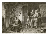 Napoleon Seeks Rest in a Roadside Cottage after His Defeat at Waterloo, Engraved by J.D. Cooper