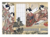Japanese Women Reading and Writing (Colour Woodblock Print)