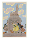 Mandoline, Illustration for 'Fetes Galantes' by Paul Verlaine (1844-96) 1928 (Pochoir Print)