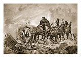 Driver King Assisting in Hooking a Gun to a Limber under Heavy Fire (Litho)