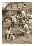 Germans Forcing a French Farmer to Thresh His Corn for their Benefit (Litho)