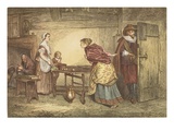 Royalists Seeking Refuge in the House of a Puritan, Engraved by J.D. Cooper (Coloured Engraving)