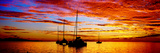 Silhouette of Sailboats in the Ocean at Sunset, Tahiti, Society Islands, French Polynesia