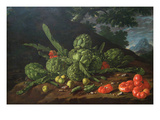 Still Life with Artichokes, Tomatoes in Landscape