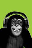 Chimpanzee-Headphones Poster