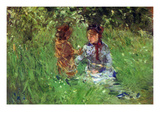 Woman and Child in Garden in Bougival Premium Poster