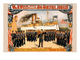 Stage Play of Dewey with His Sailors in Front of Battleship Olympia