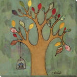 Birdcage on Tree Stretched Canvas Print