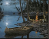 Lagerfeuer mit Kanu Leinwand