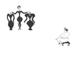 Curvy saleswoman with tiny waist and large hips shows dresses with tiny wa… - New Yorker Cartoon
