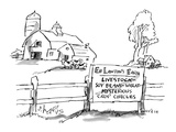 Buy Sign on farm fence reads, 'Eb Lawton's Farm Livestock Soy Beans, Wheat, My... - New Yorker Cartoon at AllPosters.com