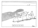 Three men are seen carrying giant tools of oral hygiene: a toothbrush, too… - New Yorker Cartoon