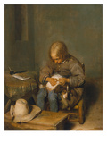 Boy Delousing His Dog