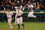 Detroit, MI - Oct 27: Detroit Tigers v SF Giants - Gregor Blanco, Hunter Pence and Brandon Crawford