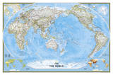 National Geographic - World Classic, Pacific Centered Map, Enlarged & Laminated Poster