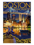 Boston, Massachusetts - Skyline at Night Art Print