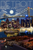 Detroit, Michigan - Skyline at Night