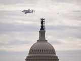 Retiring Space Shuttle Discovery Atop a NASA 747, Flies by the US Capitol