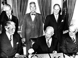 Pres Eisenhower, UK Prime Minister Harold MacMillan and Australian Prime Minister Robert Menziers