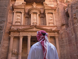 Arab Man Watching Facade of Treasury (Al Khazneh), Petra, Jordan
