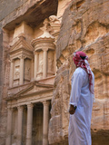Arab Man Watching Facade of Treasury (Al Khazneh), Petra, Jordan