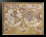 Antique Map, Globe Terrestre, 1690 Framed Art Print