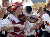 Woman Playing Violin and Wearing Folk Dress, Borsice, Brnensko, Czech Republic