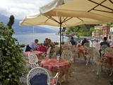 Lakeside View of Cafe in Medieval Village of Varenna, Lake Como, Lombardy, Italian Lakes, Italy