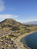 View of Copacabana and Lake Titicaca from Cerro Calvario, Copacabana, La Paz Department, Bolivia
