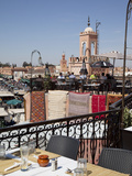 Rooftop Terrace and Minarets, Place Jemaa el Fna, Marrakesh, Morocco, North Africa, Africa