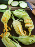 Courgette Flowers and Sliced Courgette, Italy, Europe