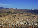 View over La Paz City with Mount Illimani in the Background, Bolivia, South America