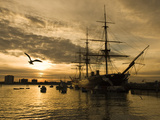 Sunset over the Hard and Hms Warrior, Portsmouth, Hampshire, England, United Kingdom, Europe