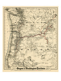 1880, Oregon and Washington State Map, Oregon, United States