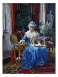 Woman Sewing on Loom