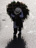 A Silletero Carries Flowers to Sell at the Flower Festival Parade