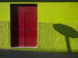 A Green Building with a Red Door in Merida