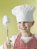 Girl in Chef's Hat and Apron with Beater