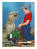 Boy, Dog, and Tools