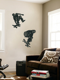 Skate Boarders In Action With Graphic Style Coloring (Black and Grey) Huge Mural Art Print Poster
