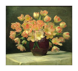 Buy Tulips in a Vase on a Draped Table at AllPosters.com