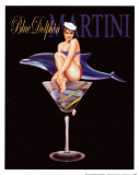 Blue Dolphin Martini Art Print