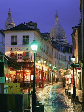 Rainy Street and Dome of the Sacre Coeur Montmartre Paris France Europe