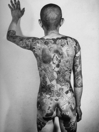 Japanese Man with Tattoos Photographic Print zoom view in room