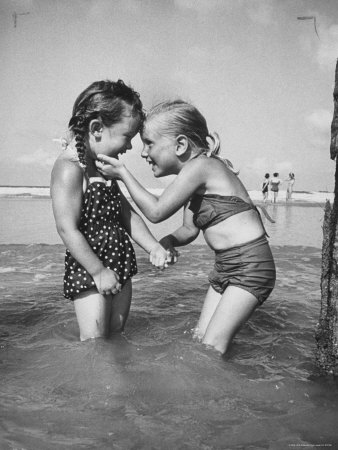 Little Girls Playing Together on a Beach Premium Photographic Print
