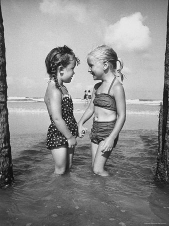 Little Girls Playing Together on a Beach Photographic Print