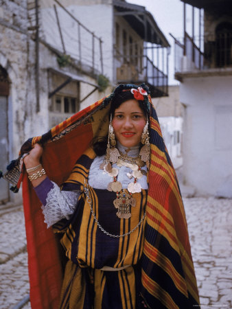 Tunisian Jewish Woman Wearing Elaborate Wedding Dress During the Celebration